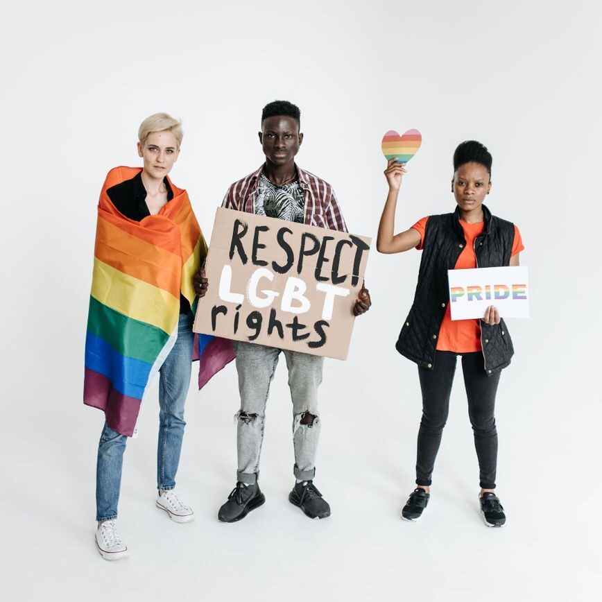 a group of people holding placards